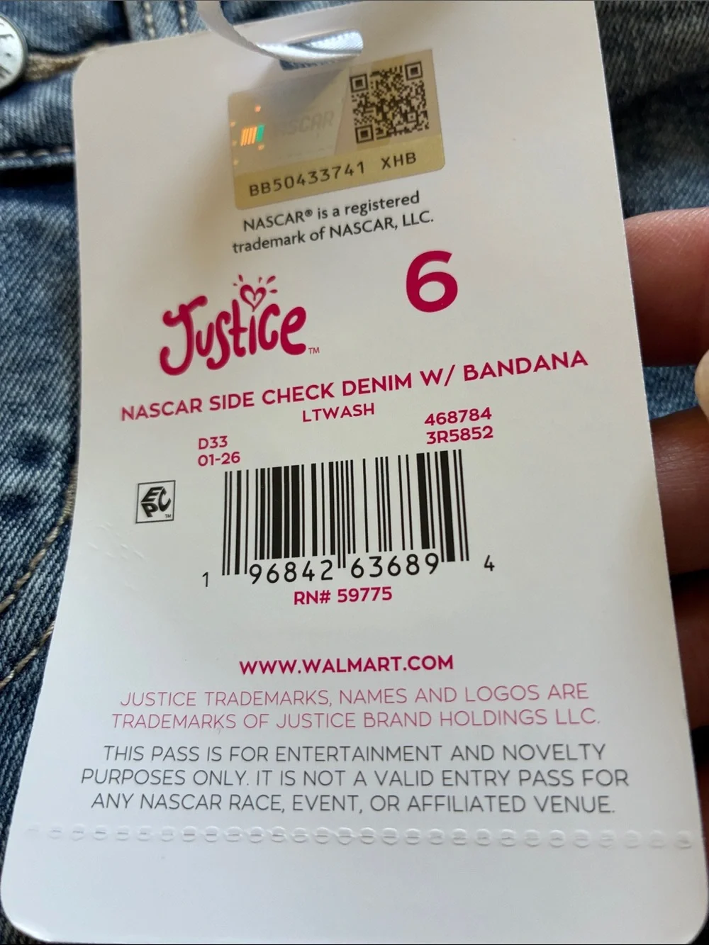 NASCAR x Justice Light Wash Denim Jeans And Bandana - Multiple Sizes